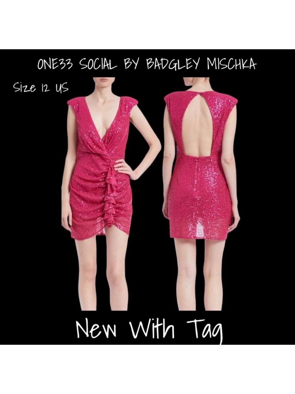 ONE33 Social Pink Sequin Mini Dress by Badgley Mischka, Size 12 New With Tag